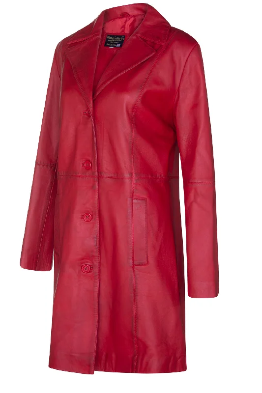 Women's shearling - lined suede jackets for ultimate warmth and luxuryLADIES Red ¾ LEATHER COAT CLASSIC 3/4 KNEE-LENGTH Women's shearling - lined suede jackets for ultimate warmth and luxuryLADIES Red ¾ LEATHER COAT CLASSIC 3/4 KNEE-LENGTH