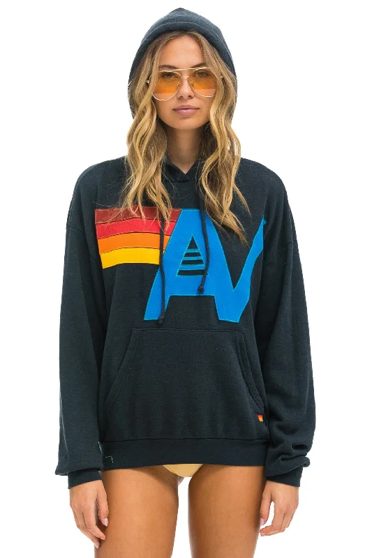 Women's oversized cropped hoodie with drawstrings for a trendy lookLOGO STITCH PULLOVER RELAXED HOODIE - CHARCOAL Women's oversized cropped hoodie with drawstrings for a trendy lookLOGO STITCH PULLOVER RELAXED HOODIE - CHARCOAL