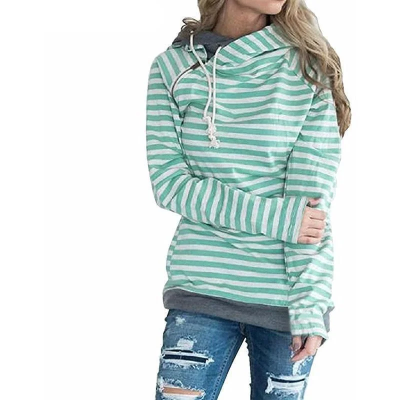 Women's tie - front hoodie in a lightweight fabric for summer layeringLossky Double Hooded Striped Drawstring Hoodie Women's tie - front hoodie in a lightweight fabric for summer layeringLossky Double Hooded Striped Drawstring Hoodie