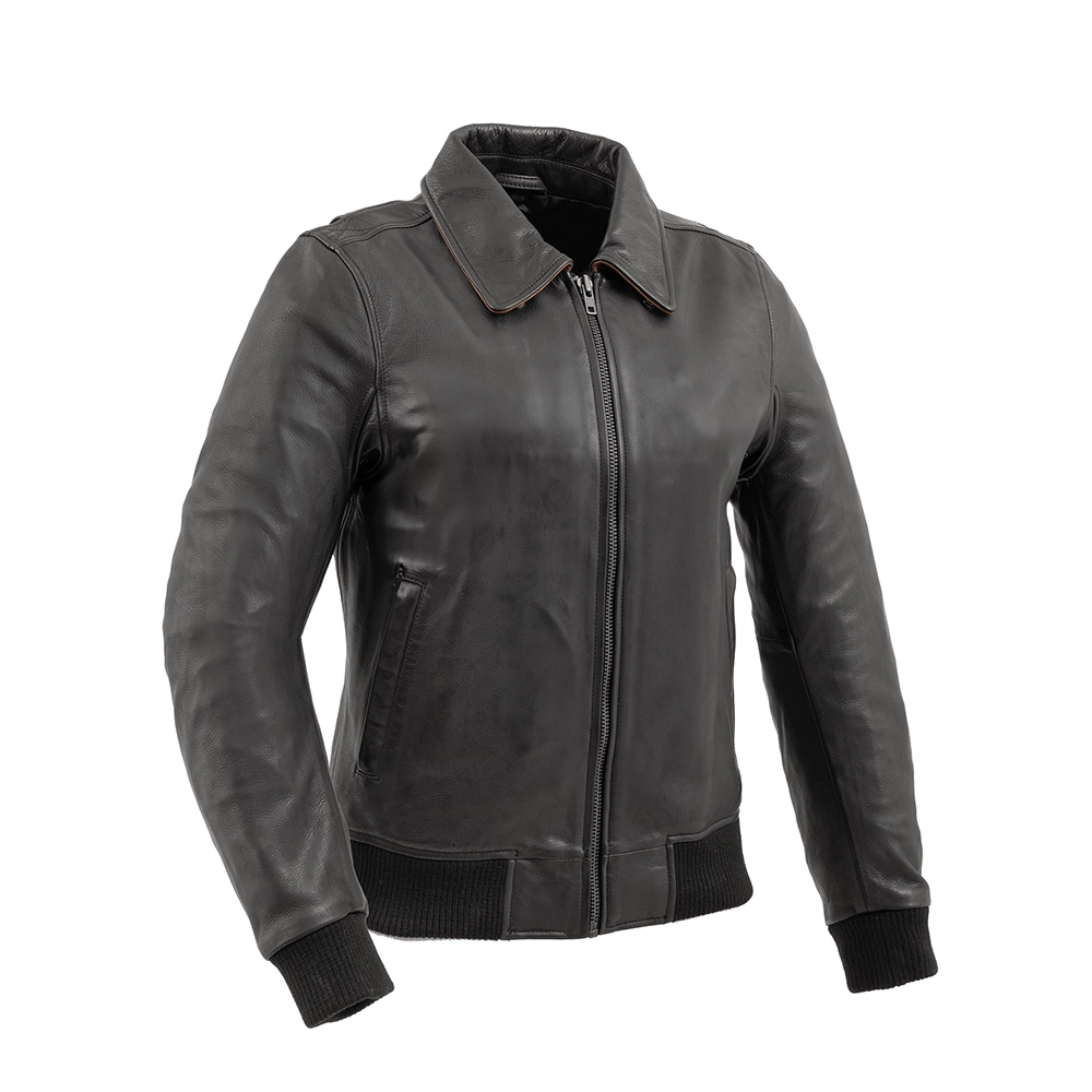 Women's cropped satin jackets in pastel shades for a glamorous evening outNancy - Women's Moto Bomber Leather Jacket Women's cropped satin jackets in pastel shades for a glamorous evening outNancy - Women's Moto Bomber Leather Jacket