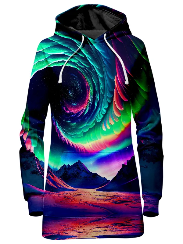 Women's hoodie with a glittery print for a glamorous and sparkly appearanceNorthern Lights II Hoodie Dress Women's hoodie with a glittery print for a glamorous and sparkly appearanceNorthern Lights II Hoodie Dress