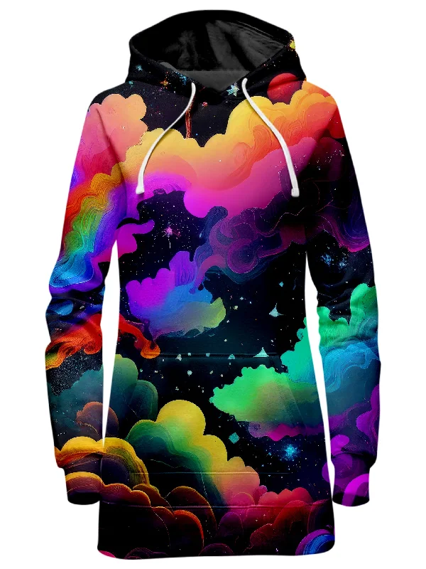 Women's cropped sweatshirt with a slogan graphic for a fun and expressive lookOver the Horizon Hoodie Dress Women's cropped sweatshirt with a slogan graphic for a fun and expressive lookOver the Horizon Hoodie Dress
