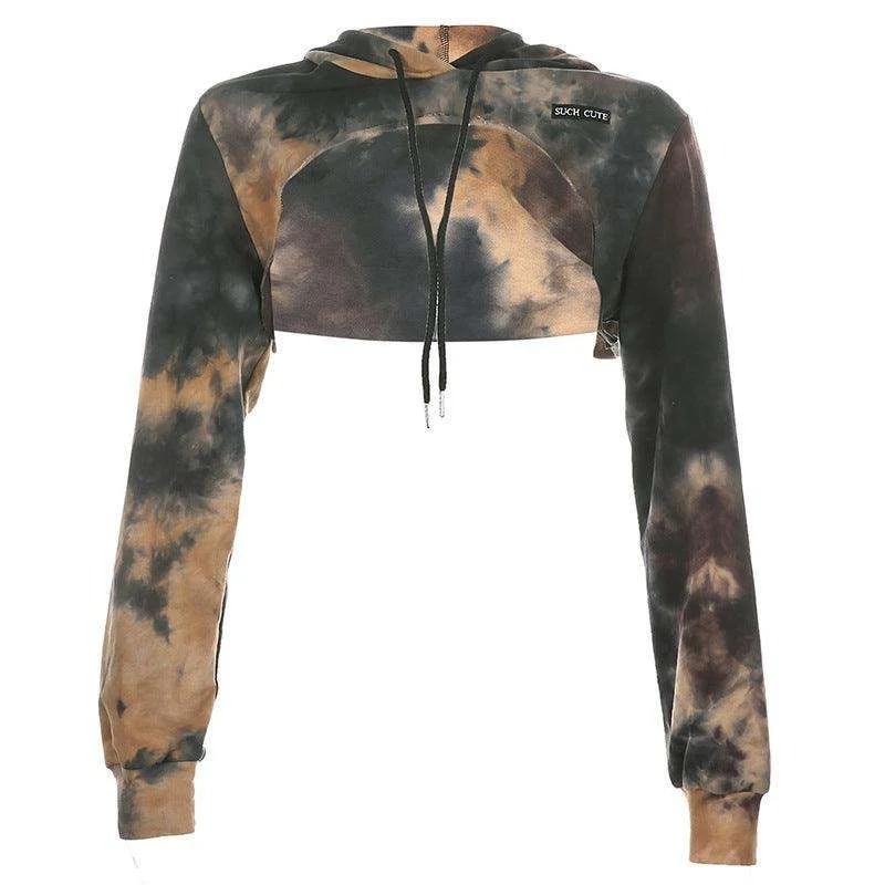 Women's zip - up sweatshirt in pastel blue for a soft and stylish outfitPersonalized Tie-dye Letters Crop Hooded Sweatshirt Blouse Women's zip - up sweatshirt in pastel blue for a soft and stylish outfitPersonalized Tie-dye Letters Crop Hooded Sweatshirt Blouse