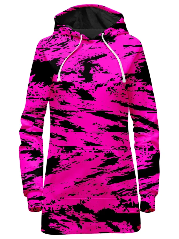 Women's color - block hoodie combining bold hues for a fashion - forward statementPink and Black Rave Glitch Splatter Hoodie Dress Women's color - block hoodie combining bold hues for a fashion - forward statementPink and Black Rave Glitch Splatter Hoodie Dress