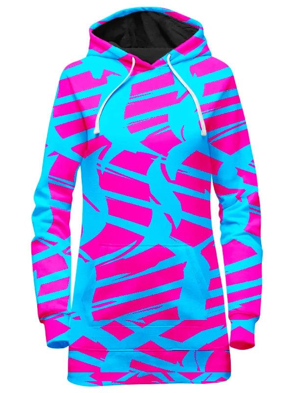 Women's mock - neck sweatshirt made of moisture - wicking material for fitness usePink and Blue Squiggly Rave Checkered Hoodie Dress Women's mock - neck sweatshirt made of moisture - wicking material for fitness usePink and Blue Squiggly Rave Checkered Hoodie Dress