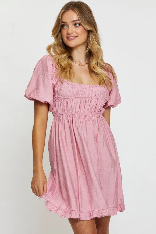 Strapless Women Dress with a Built - in Bra for Comfort and SupportPink Mini Dress Short Sleeve Evening Strapless Women Dress with a Built - in Bra for Comfort and SupportPink Mini Dress Short Sleeve Evening