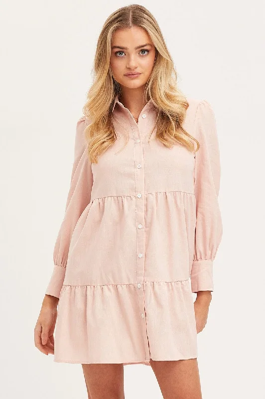 Long - Sleeve Women Dress in Velvet for a Luxurious Winter LookPink Shirt Dress Long Sleeve Button Front Long - Sleeve Women Dress in Velvet for a Luxurious Winter LookPink Shirt Dress Long Sleeve Button Front