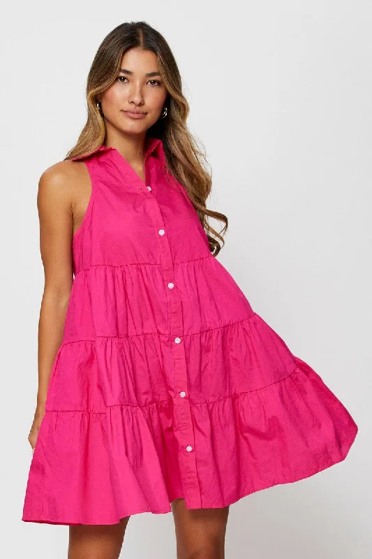 Ball Gown Women Dress with a Full Skirt for a Princess - like LookPink Shirt Dress Sleeveless V Neck Ball Gown Women Dress with a Full Skirt for a Princess - like LookPink Shirt Dress Sleeveless V Neck