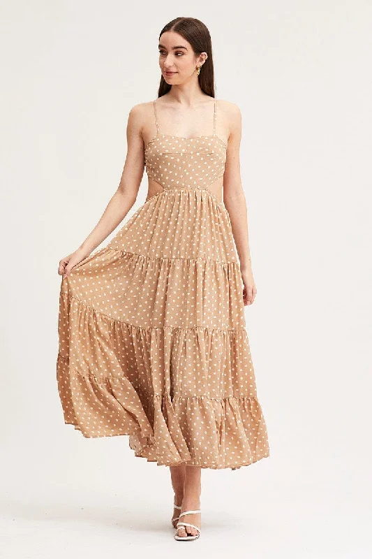 Maxi Women Dress with Floral Print for a Bohemian VibePolka Dot Maxi Dress Sleeveless Evening Maxi Women Dress with Floral Print for a Bohemian VibePolka Dot Maxi Dress Sleeveless Evening