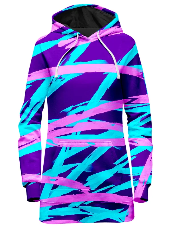 Women's hoodie with a glittery print for a glamorous and sparkly appearancePurple and Blue Rave Abstract Hoodie Dress Women's hoodie with a glittery print for a glamorous and sparkly appearancePurple and Blue Rave Abstract Hoodie Dress