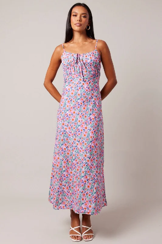Lace - Embellished Women Dress for an Elegant and Sophisticated AppearancePurple Ditsy Maxi Dress Strappy Lace - Embellished Women Dress for an Elegant and Sophisticated AppearancePurple Ditsy Maxi Dress Strappy