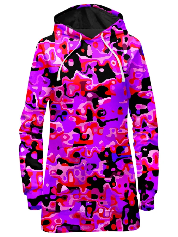 Women's oversized cropped hoodie with drawstrings for a trendy lookPurple Red and Black Rave Camo Melt Hoodie Dress Women's oversized cropped hoodie with drawstrings for a trendy lookPurple Red and Black Rave Camo Melt Hoodie Dress