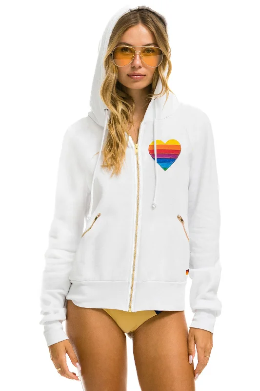 Women's zip - up sweatshirt in pastel blue for a soft and stylish outfitRAINBOW HEART STITCH ZIP HOODIE W/ POCKETS - WHITE Women's zip - up sweatshirt in pastel blue for a soft and stylish outfitRAINBOW HEART STITCH ZIP HOODIE W/ POCKETS - WHITE