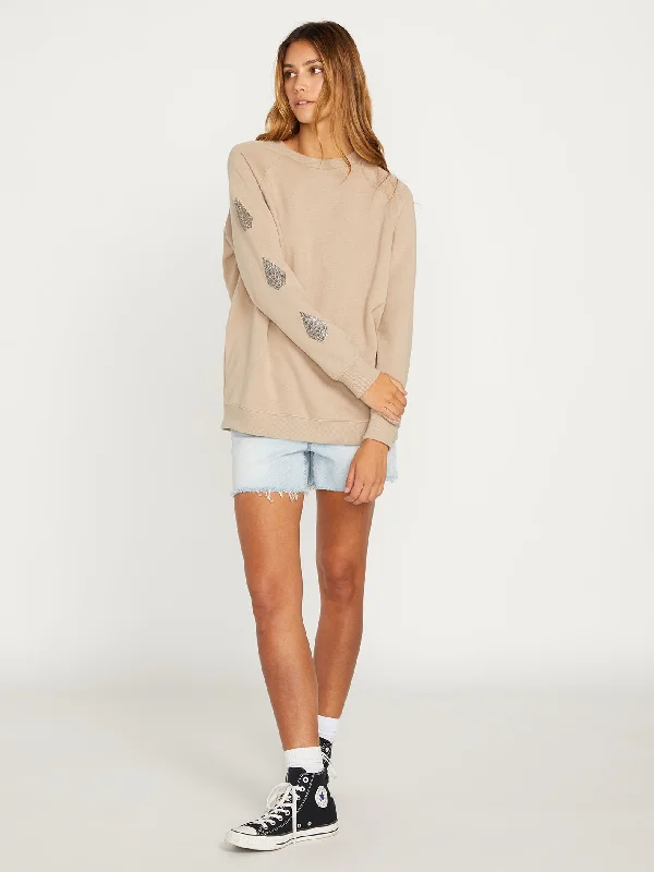 Women's moto jackets with a lace - up front for a unique and stylish touchStone Magic Boyfriend Crew Sweatshirt - Taupe Women's moto jackets with a lace - up front for a unique and stylish touchStone Magic Boyfriend Crew Sweatshirt - Taupe