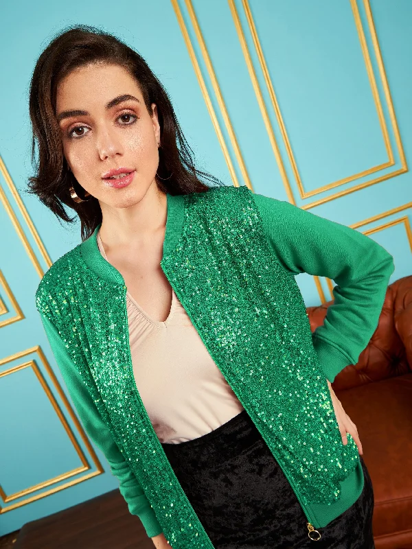 Women's denim jackets with a patchwork design for a bohemian and artsy styleWomen Green Sequin Jacket Women's denim jackets with a patchwork design for a bohemian and artsy styleWomen Green Sequin Jacket