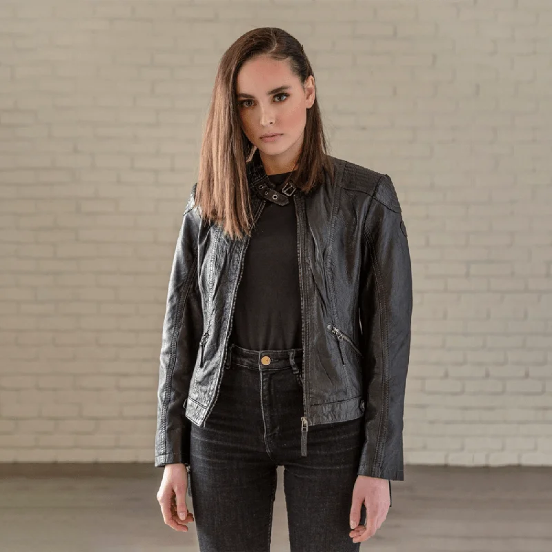 Women's quilted puffer jackets in a cropped silhouette for a modern twistStacey Leather Jacket Women's quilted puffer jackets in a cropped silhouette for a modern twistStacey Leather Jacket
