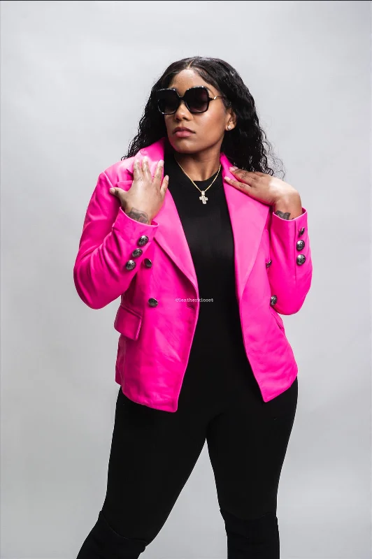 Women's cropped satin jackets in pastel shades for a glamorous evening outWomen's Martina Leather Blazer [Pink]
