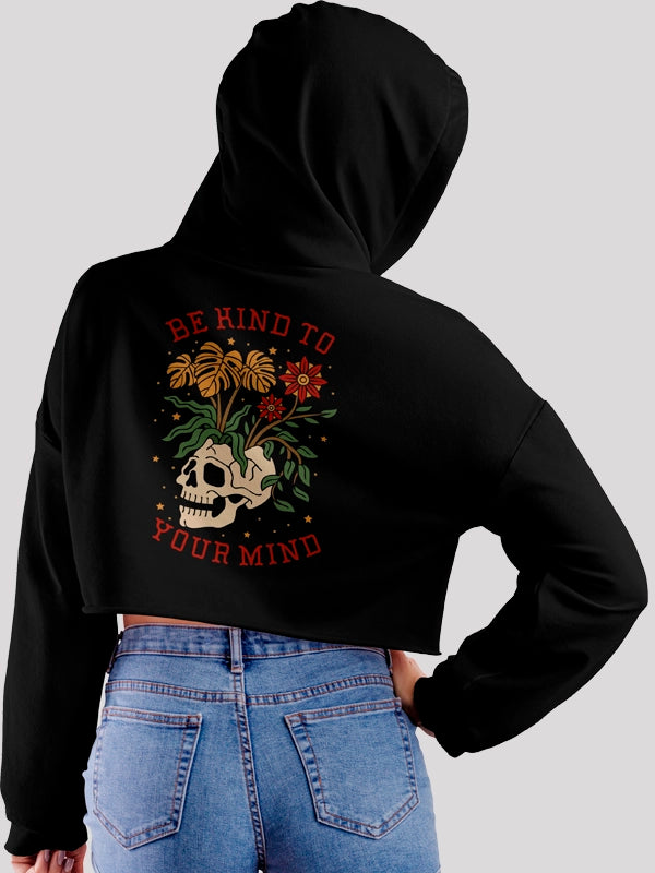 Women's cropped sweatshirt with a lace - trimmed hem for a romantic lookYour Mind Black Crop- Hoodie For Women Women's cropped sweatshirt with a lace - trimmed hem for a romantic lookYour Mind Black Crop- Hoodie For Women