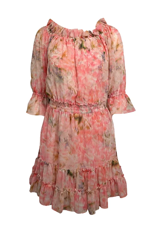 Off - the - Shoulder Women Dress for a Romantic and Feminine Look Off - the - Shoulder Women Dress for a Romantic and Feminine Look MISA Los Angeles - Pink, Purple, & Green Watercolor Print Ruffled Chiffon Dress Sz S Off - the - Shoulder Women Dress for a Romantic and Feminine Look Off - the - Shoulder Women Dress for a Romantic and Feminine Look MISA Los Angeles - Pink, Purple, & Green Watercolor Print Ruffled Chiffon Dress Sz S