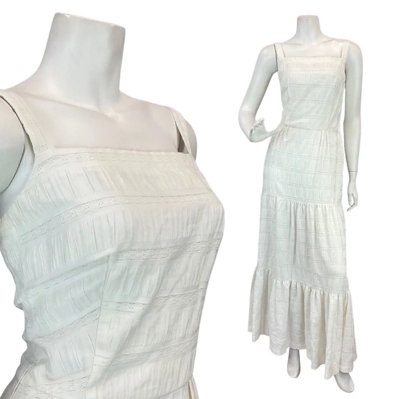 Ruffled Women Dress with Multiple Layers for a Playful and Girly Style Ruffled Women Dress with Multiple Layers for a Playful and Girly Style VINTAGE 60s 70s WHITE BOHO PRAIRIE FOLK SUMMER STRAPPY MAXI DRESS 6