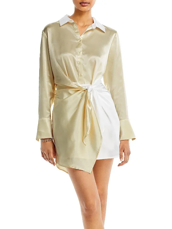 Printed Abstract Women Dress for a Modern and Artistic Appeal Printed Abstract Women Dress for a Modern and Artistic Appeal Womens Satin Above Knee Shirtdress