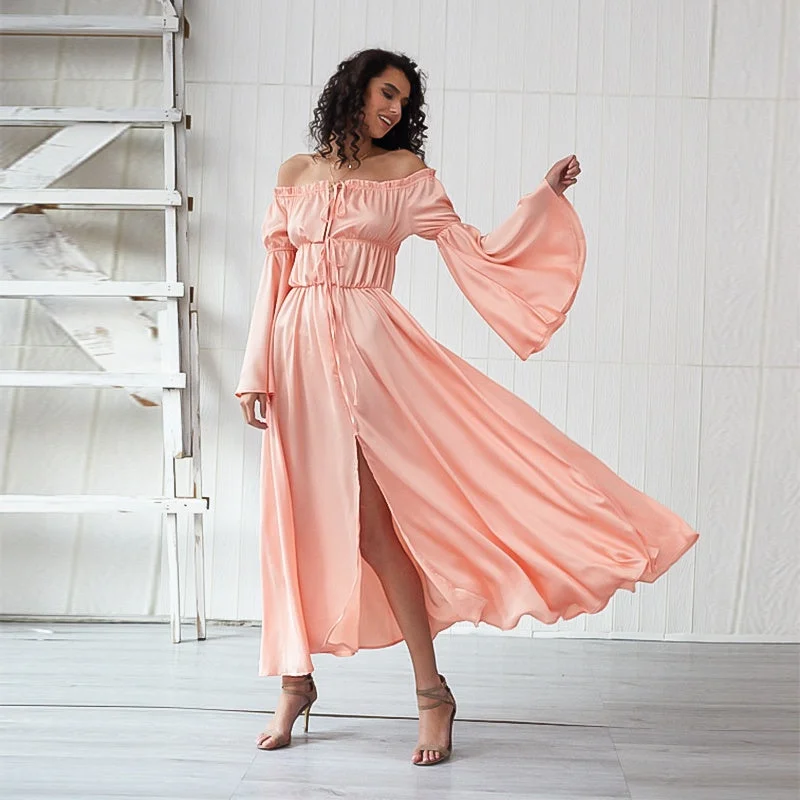 Ruffled maxi dresses with a tiered skirt for added volumeKittenAlarm - Ladies Fashion Strapless Ruffle elastic long Sleeve waist elastic front slit Dress party dress Ruffled maxi dresses with a tiered skirt for added volumeKittenAlarm - Ladies Fashion Strapless Ruffle elastic long Sleeve waist elastic front slit Dress party dress