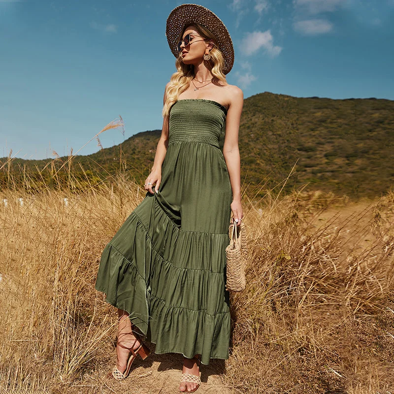 Maxi dresses with pom - pom trims for a playful and festive lookKittenAlarm - Loose One-shoulder Casual Tight Waist Stitching Solid Color Horn Jumpsuit Maxi dresses with pom - pom trims for a playful and festive lookKittenAlarm - Loose One-shoulder Casual Tight Waist Stitching Solid Color Horn Jumpsuit