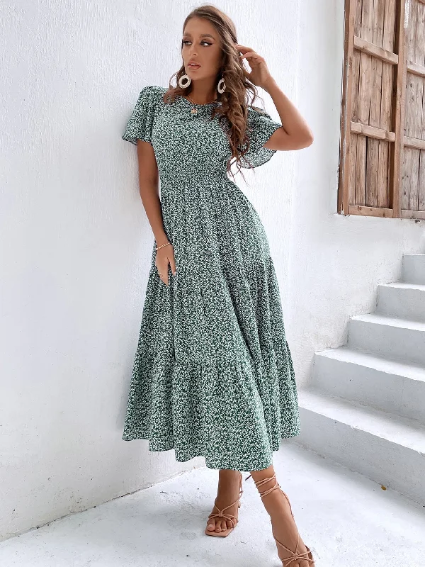 Maxi dresses with cut - out details on the sides for a modern edgeKittenAlarm - Ditsy Floral Print Shirred Waist Ruffle Hem Dress Maxi dresses with cut - out details on the sides for a modern edgeKittenAlarm - Ditsy Floral Print Shirred Waist Ruffle Hem Dress