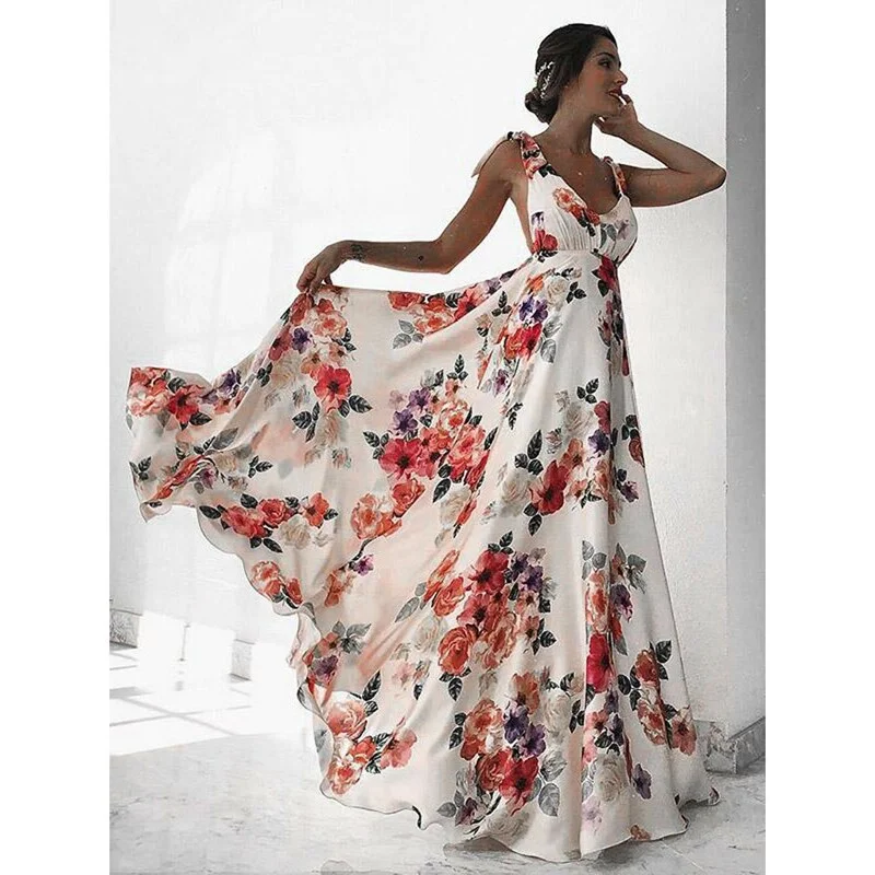 Maxi dresses with mesh panels for a sexy and trendy appearanceFashionSierra - Floral Print Vacation Sleeveless V-Neck Backless Beach Dress Maxi dresses with mesh panels for a sexy and trendy appearanceFashionSierra - Floral Print Vacation Sleeveless V-Neck Backless Beach Dress