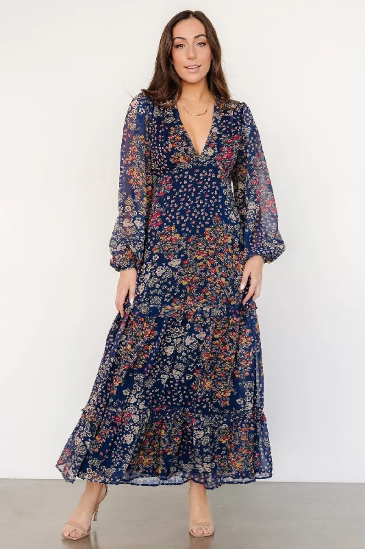 Maxi dresses with side slits for a touch of allureBowman Deep V Maxi Dress | Dark Blue Multi Maxi dresses with side slits for a touch of allureBowman Deep V Maxi Dress | Dark Blue Multi