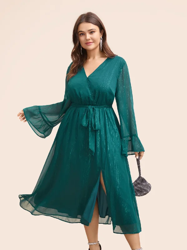 Maxi dresses with polka dot prints for a playful styleChiffon Overlap Collar Split Hem Dress Maxi dresses with polka dot prints for a playful styleChiffon Overlap Collar Split Hem Dress
