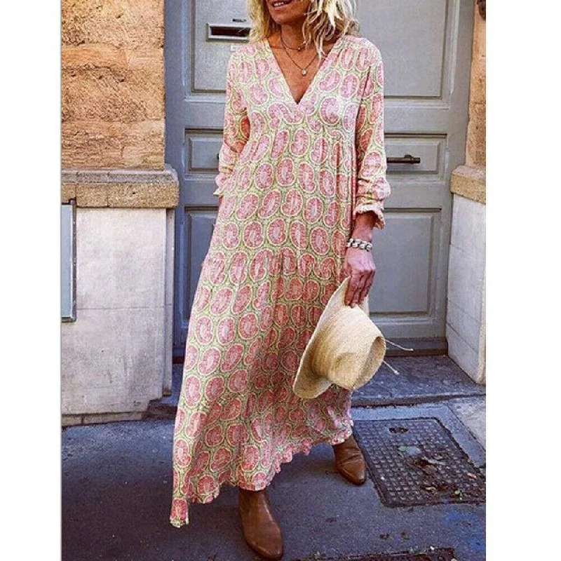 Maxi dresses with a ruffled neckline for a charming lookFashionSierra - Fashion Women Boho Deep V Neck Floral Long Maxi Dress Maxi dresses with a ruffled neckline for a charming lookFashionSierra - Fashion Women Boho Deep V Neck Floral Long Maxi Dress