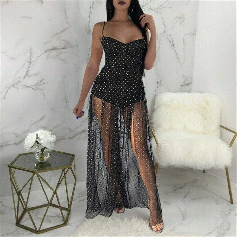 Maxi dresses with a V - neckline for a flattering and elongating shapeFashionSierra - Fashion Women Sexy Polka Dots Slit Ladies See-Through Long Dress Maxi dresses with a V - neckline for a flattering and elongating shapeFashionSierra - Fashion Women Sexy Polka Dots Slit Ladies See-Through Long Dress