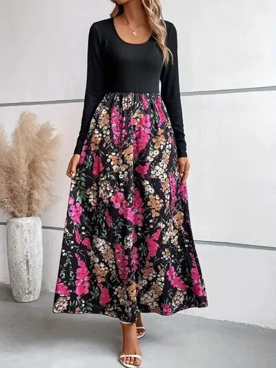 Strapless maxi dresses for a beachside vacationFloral Round Neck Long Sleeve Maxi Dress Strapless maxi dresses for a beachside vacationFloral Round Neck Long Sleeve Maxi Dress