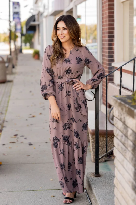 Maxi dresses with balloon sleeves for a vintage - inspired styleFloral Tie Waist Long Sleeve Maxi Maxi dresses with balloon sleeves for a vintage - inspired styleFloral Tie Waist Long Sleeve Maxi