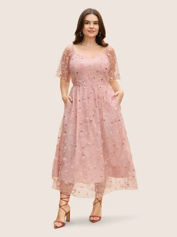 Cotton maxi dresses for a comfortable and everyday - wear optionHeart Neckline Floral Embroidered Sequin Mesh Dress Cotton maxi dresses for a comfortable and everyday - wear optionHeart Neckline Floral Embroidered Sequin Mesh Dress