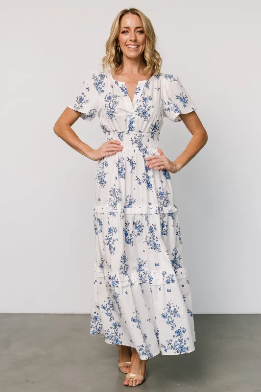 Maxi dresses with a cinched waist for a defined silhouetteKiana Poplin Maxi Dress | Off White + Blue Maxi dresses with a cinched waist for a defined silhouetteKiana Poplin Maxi Dress | Off White + Blue