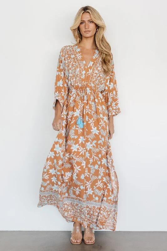 Maxi dresses with a belted empire waist for a more defined and flattering silhouetteLaken Maxi Dress | Camel Multi Maxi dresses with a belted empire waist for a more defined and flattering silhouetteLaken Maxi Dress | Camel Multi