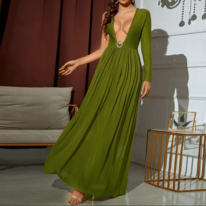 Cotton maxi dresses for a comfortable and everyday - wear optionKittenAlarm - Lucy One Sleeve Deep V-Neck Rhinestone Ring Plunge Maxi Dress Cotton maxi dresses for a comfortable and everyday - wear optionKittenAlarm - Lucy One Sleeve Deep V-Neck Rhinestone Ring Plunge Maxi Dress