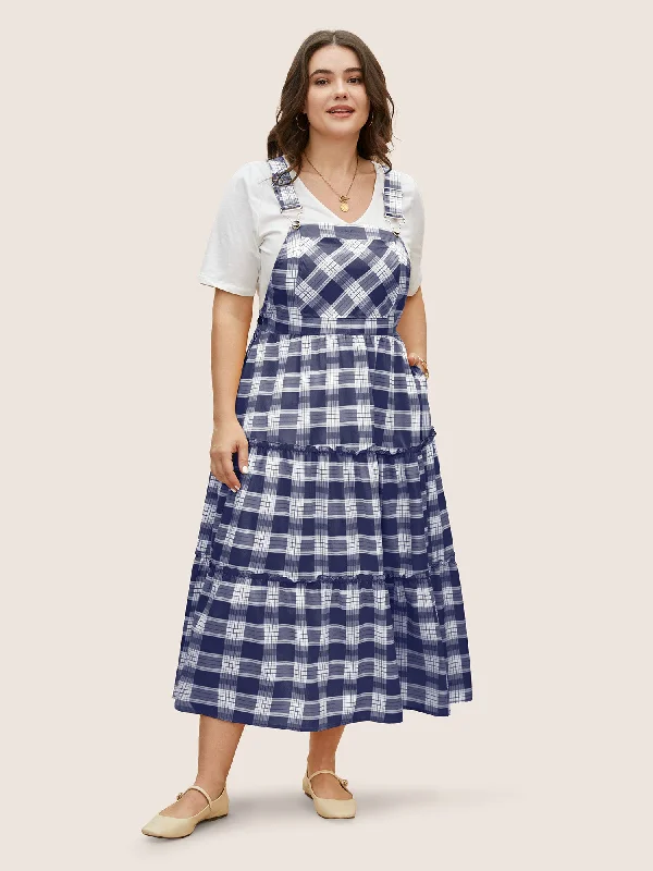 Plaid maxi dresses for fall fashion eventsPlaid Frill Trim Patchwork Hem Dress