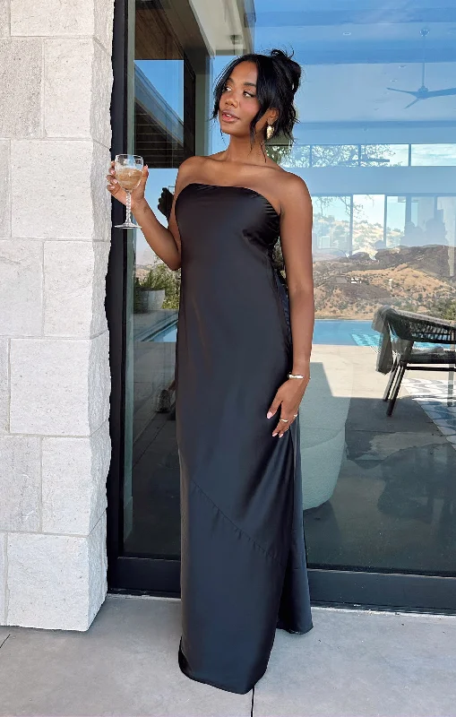 Linen maxi dresses for a breathable and lightweight summer optionTaylor Tube Maxi Dress ~ Black Luxe Satin Linen maxi dresses for a breathable and lightweight summer optionTaylor Tube Maxi Dress ~ Black Luxe Satin