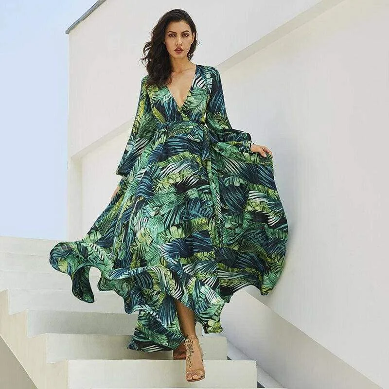 Ruffled maxi dresses with a tiered skirt for added volumeFashionSierra - Summer Women Boho Floral V-Neck Long Maxi Dress Ruffled maxi dresses with a tiered skirt for added volumeFashionSierra - Summer Women Boho Floral V-Neck Long Maxi Dress