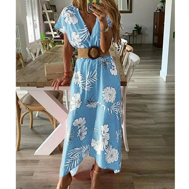 Leather maxi dresses for an edgy and bold appearanceFashionSierra - Women V-neck Boho Floral Belted Maxi Dress Summer Ladies Casual Short Sleeve Party Beach Sundress Holiday Clothing Leather maxi dresses for an edgy and bold appearanceFashionSierra - Women V-neck Boho Floral Belted Maxi Dress Summer Ladies Casual Short Sleeve Party Beach Sundress Holiday Clothing