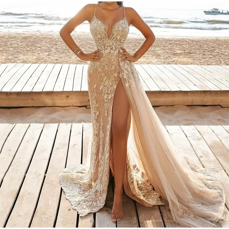 Animal print maxi dresses for a statement - making outfitFashionSierra - Sleeveless V-Neck Slit Lace Cutout Long Dress