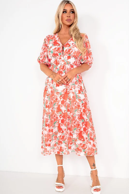 Midi dresses with ruffled bodices for a more pronounced feminine lookAshley Red Chiffon Print Dress Midi dresses with ruffled bodices for a more pronounced feminine lookAshley Red Chiffon Print Dress