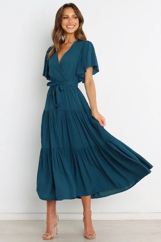 Midi dresses with embroidered accents for a unique and detailed designBarker Dress - Teal Midi dresses with embroidered accents for a unique and detailed designBarker Dress - Teal