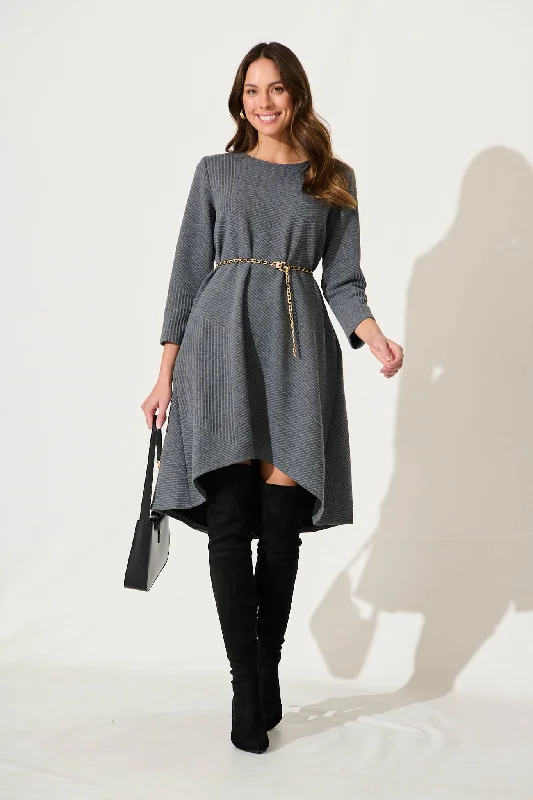 Maxi - inspired midi dresses with flowing fabrics for a beachy vibeCredenza Knit Dress In Grey Maxi - inspired midi dresses with flowing fabrics for a beachy vibeCredenza Knit Dress In Grey