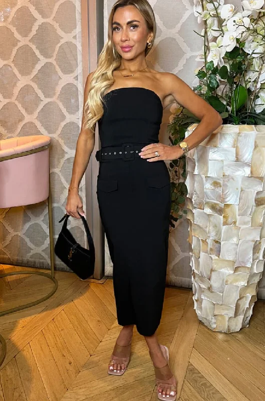 Maxi - inspired midi dresses with flowing fabrics for a beachy vibeFallon Black Belted Dress Maxi - inspired midi dresses with flowing fabrics for a beachy vibeFallon Black Belted Dress