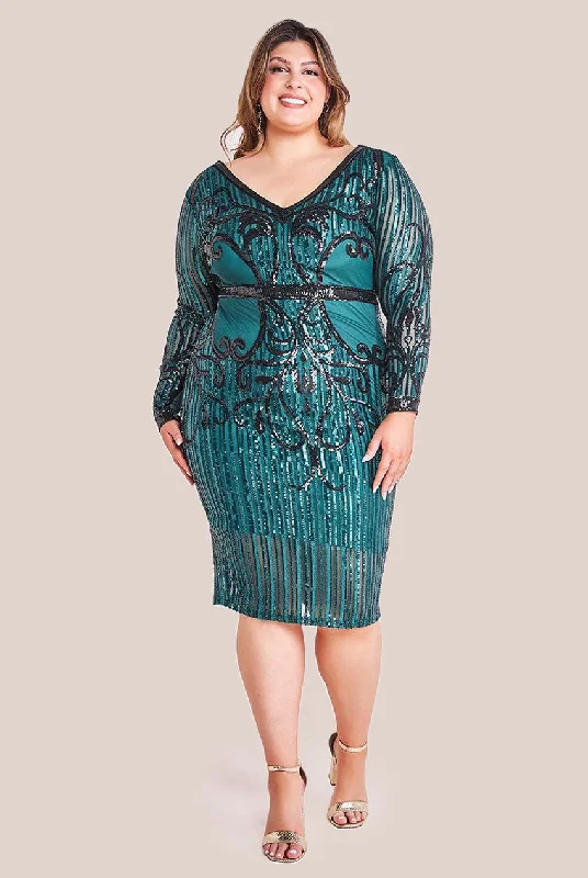 High - low midi dresses with geometric patterns for a modern partyGoddiva Plus Sequin Mesh V Neck Midi Dress - Emerald High - low midi dresses with geometric patterns for a modern partyGoddiva Plus Sequin Mesh V Neck Midi Dress - Emerald