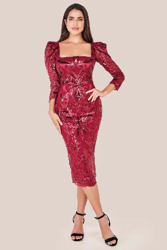Midi dresses with ruffled sleeves for a more feminine and voluminous lookGoddiva Square Neck Scalloped Lace Midi Dress - Wine Midi dresses with ruffled sleeves for a more feminine and voluminous lookGoddiva Square Neck Scalloped Lace Midi Dress - Wine